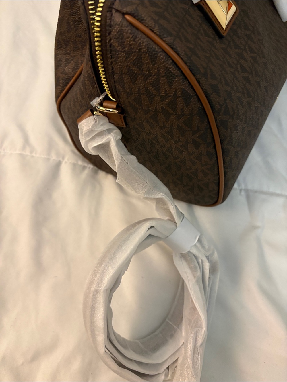 Michael Kors Brown Monogram Satchel and Lace-Up Heeled Boots - Picture 12 of 12